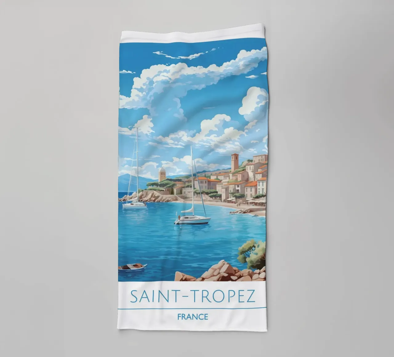 Saint-Tropez Costa Azzurra Poster | Viaggio d'epoca costiero asciugamano da bagno da homdeco