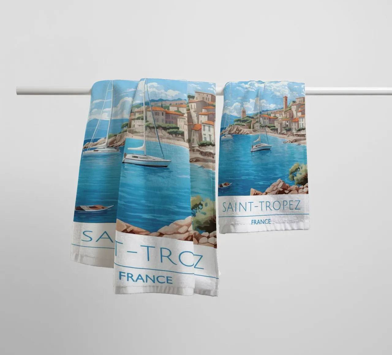 Saint-Tropez Costa Azzurra Poster | Viaggio d'epoca costiero asciugamano da bagno da homdeco