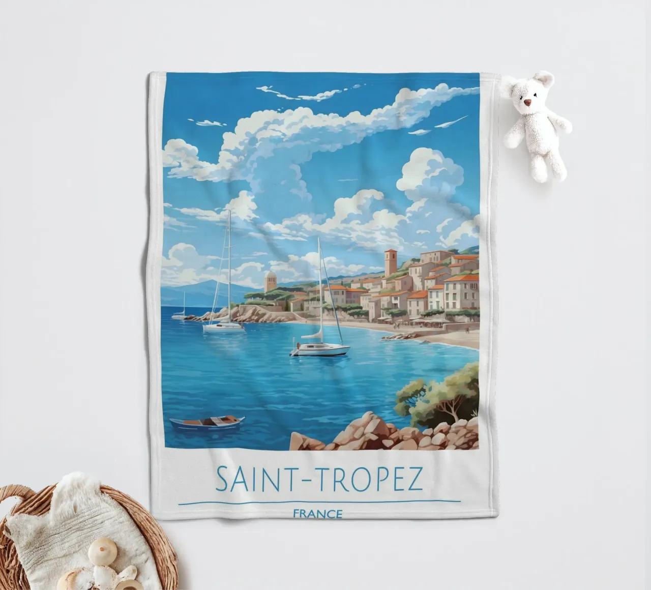 Saint-Tropez Costa Azzurra Poster | Viaggio d'epoca costiero coperta in pile da homdeco