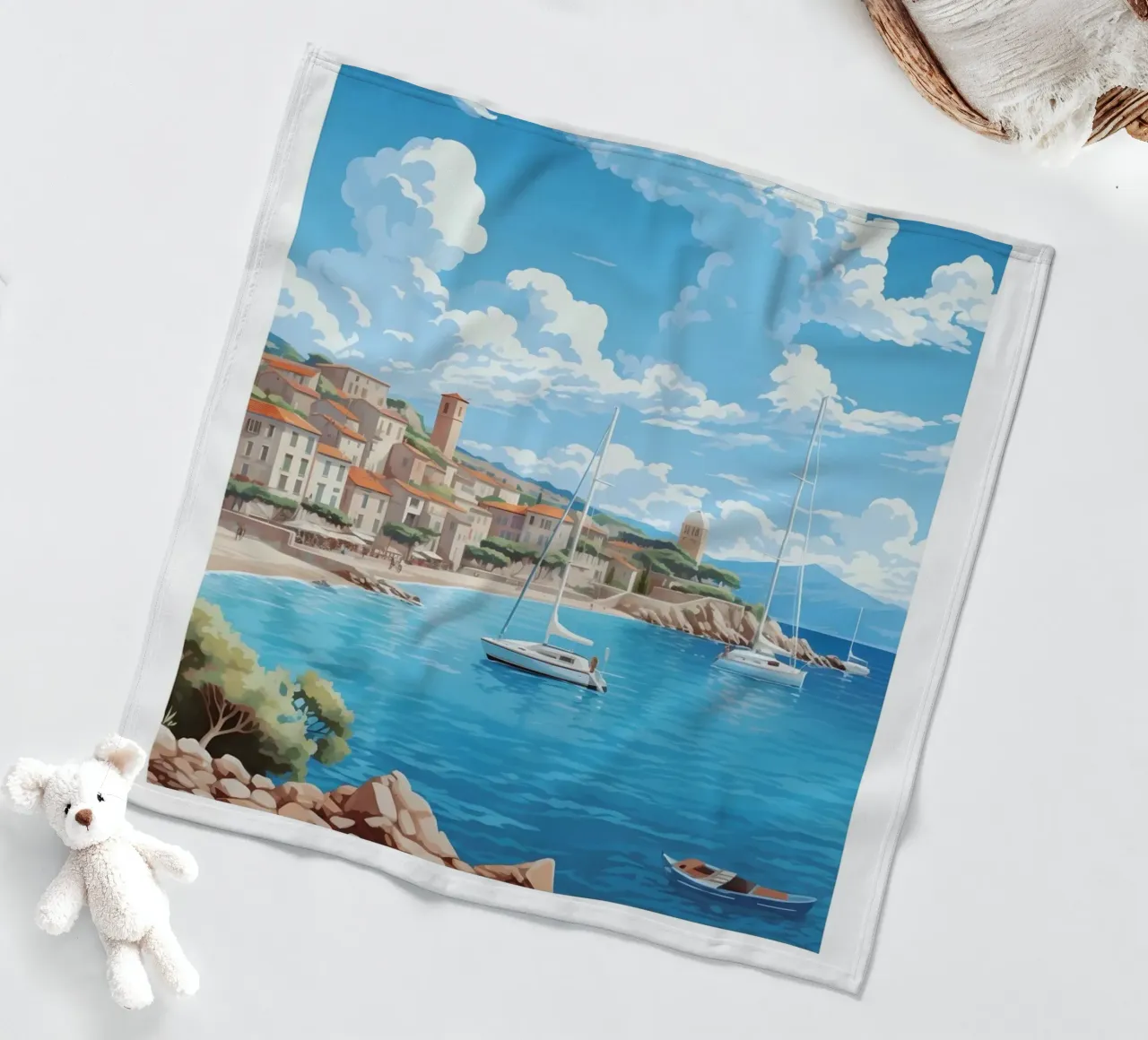 Saint-Tropez Costa Azzurra Poster | Viaggio d'epoca costiero coperta in pile da homdeco