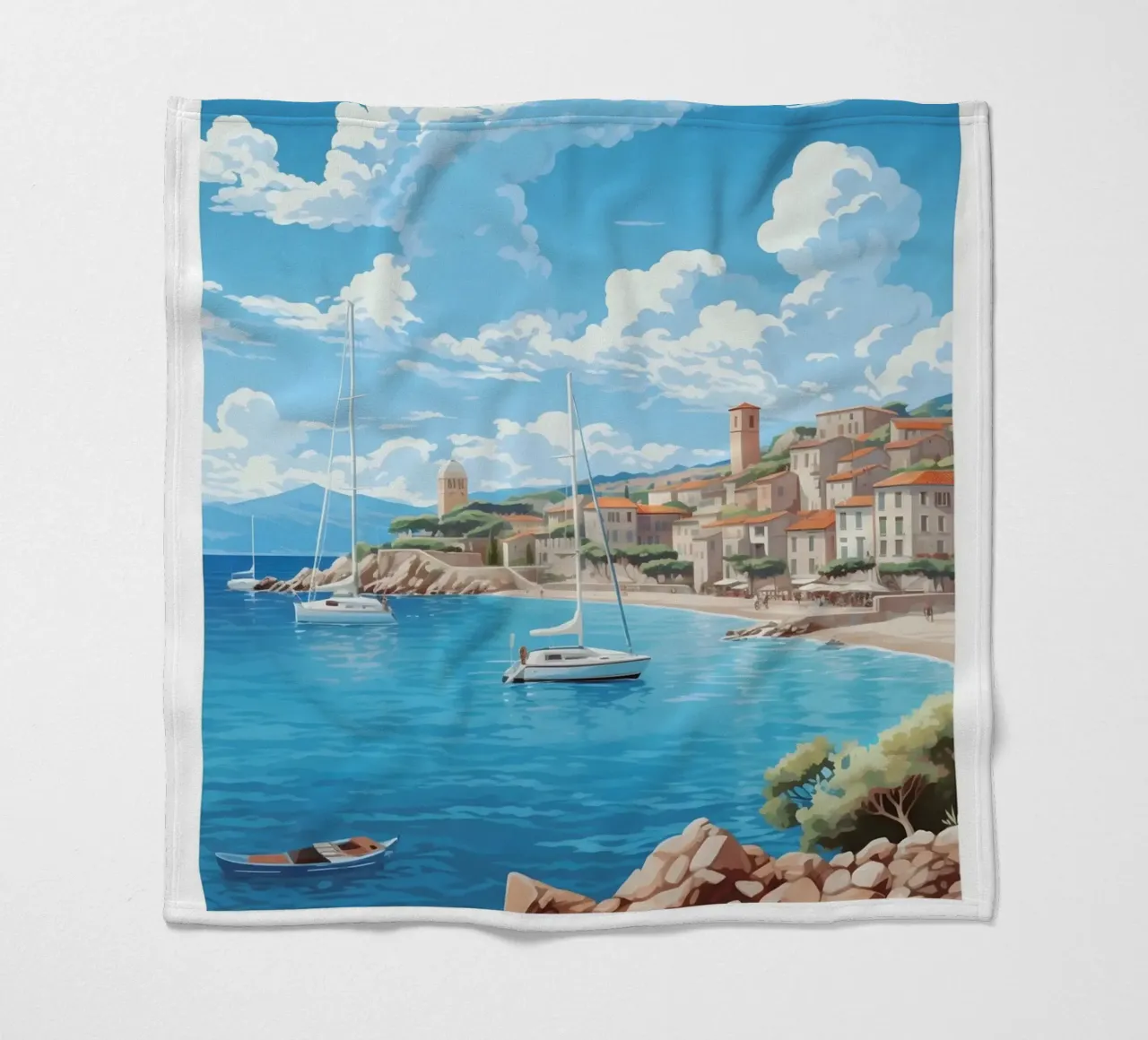 Saint-Tropez Costa Azzurra Poster | Viaggio d'epoca costiero coperta in pile da homdeco