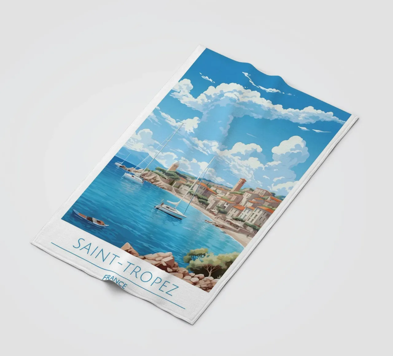 Saint-Tropez Costa Azzurra Poster | Viaggio d'epoca costiero coperta in pile da homdeco