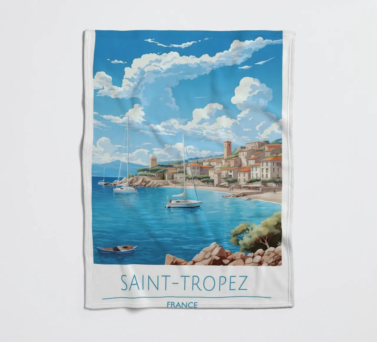 Saint-Tropez Costa Azzurra Poster | Viaggio d'epoca costiero coperta in pile da homdeco