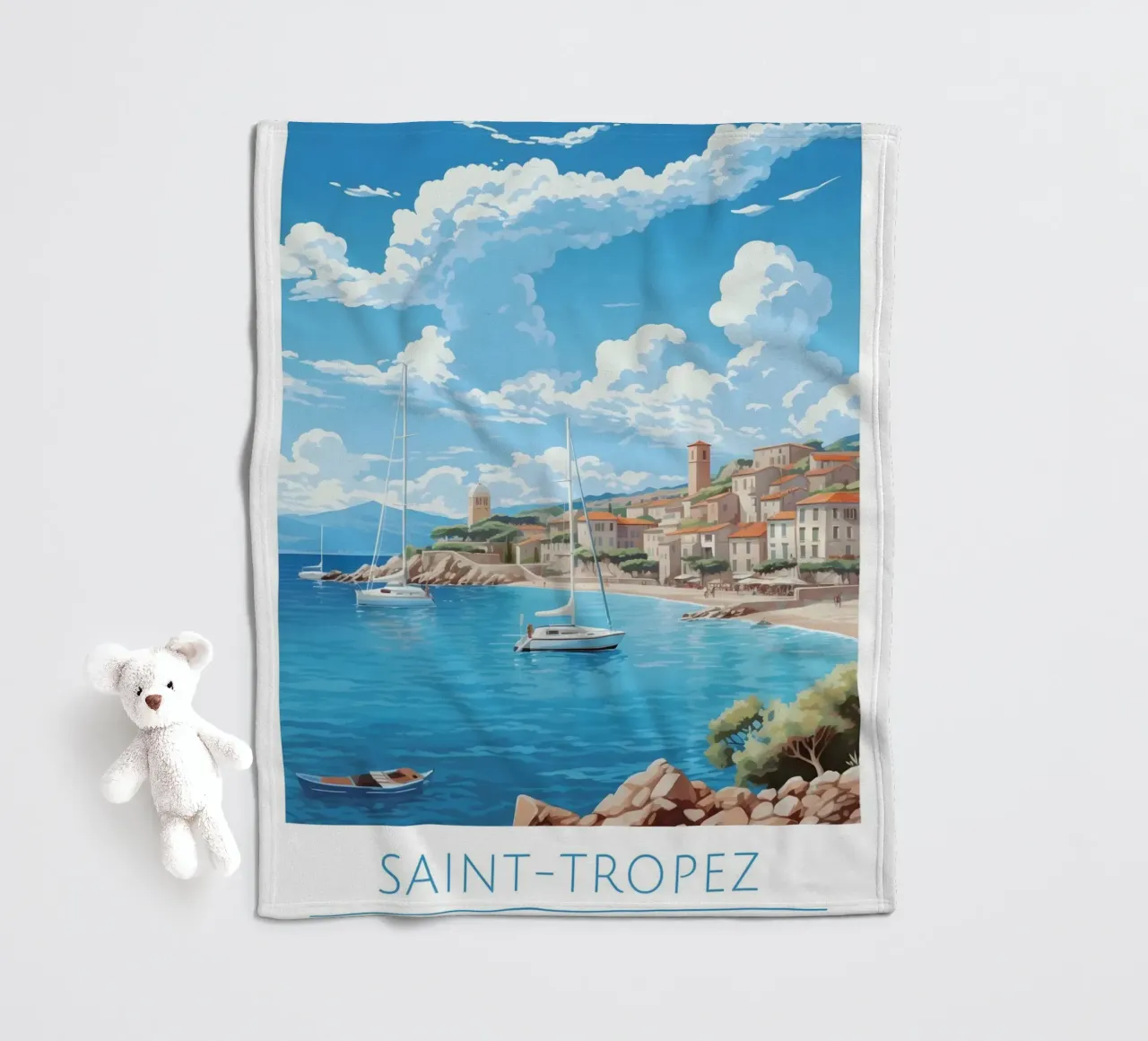 Saint-Tropez Costa Azzurra Poster | Viaggio d'epoca costiero coperta in pile da homdeco