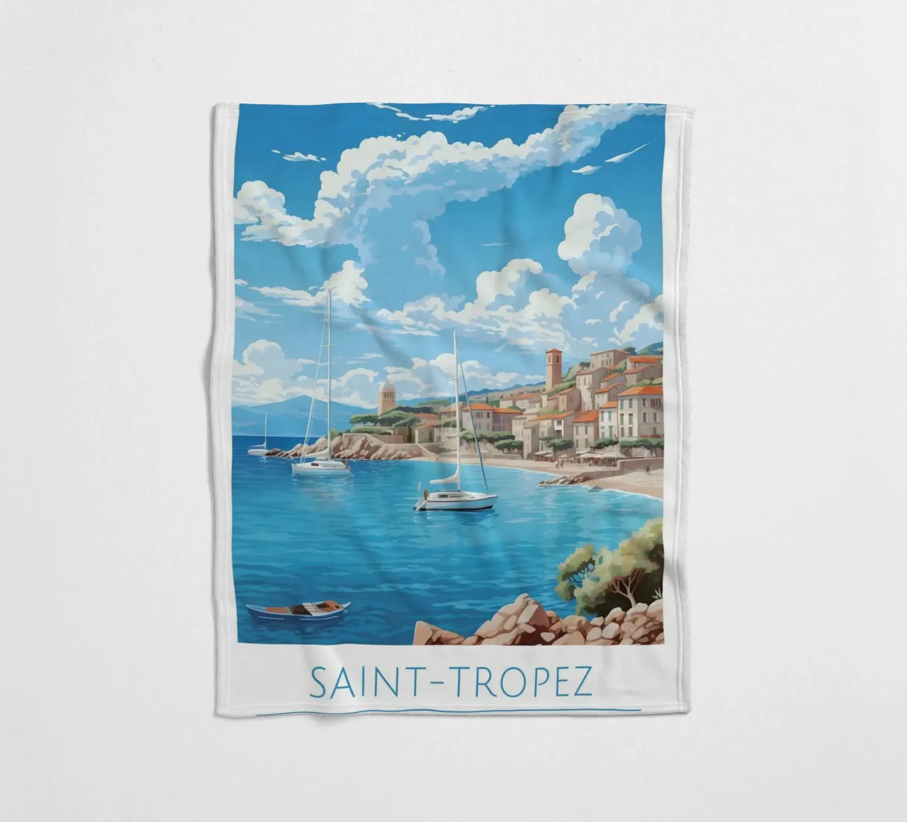 Saint-Tropez Costa Azzurra Poster | Viaggio d'epoca costiero coperta in pile da homdeco