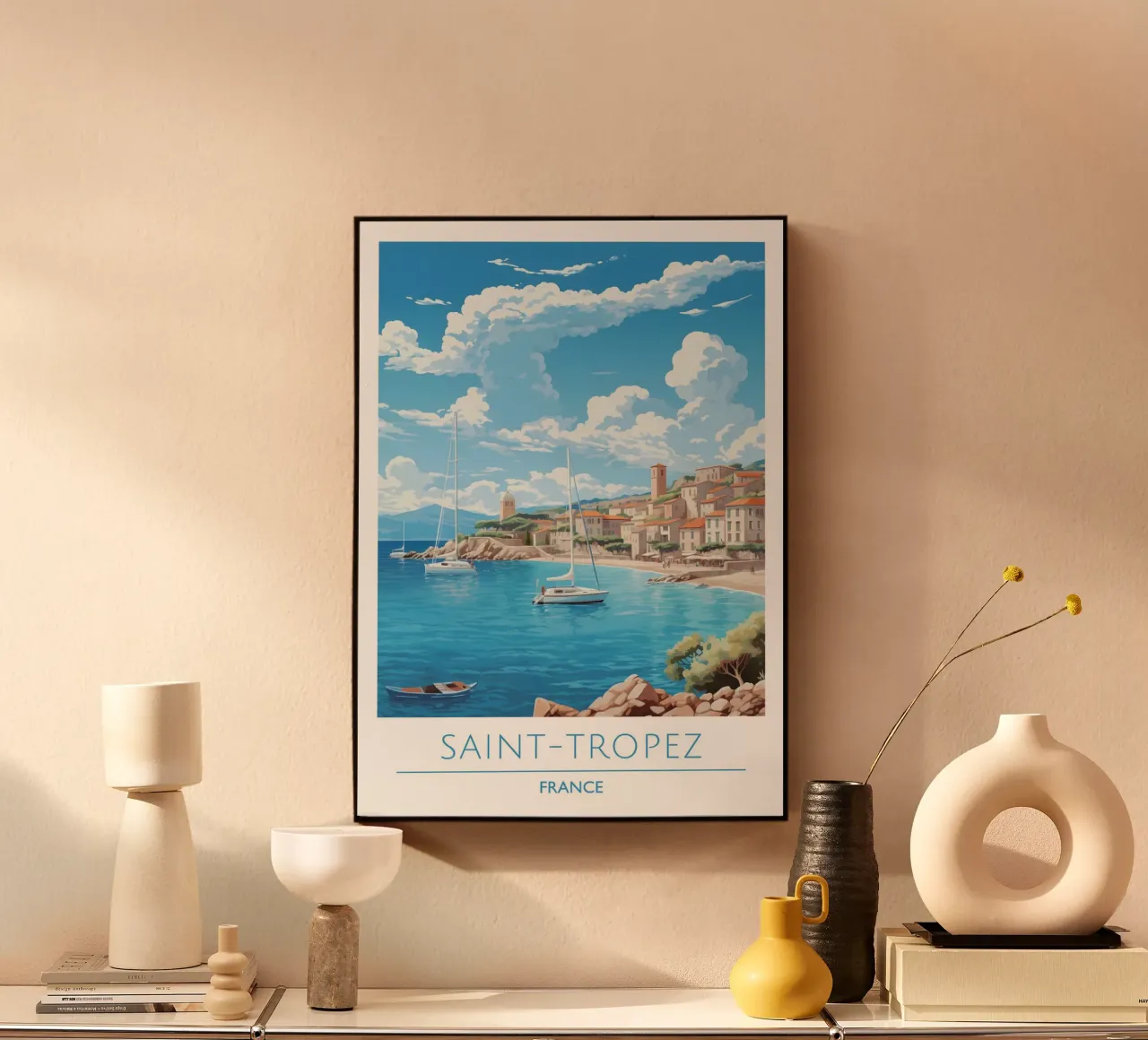 Saint-Tropez Costa Azzurra Poster | Viaggio d'epoca costiero pannello forex da homdeco