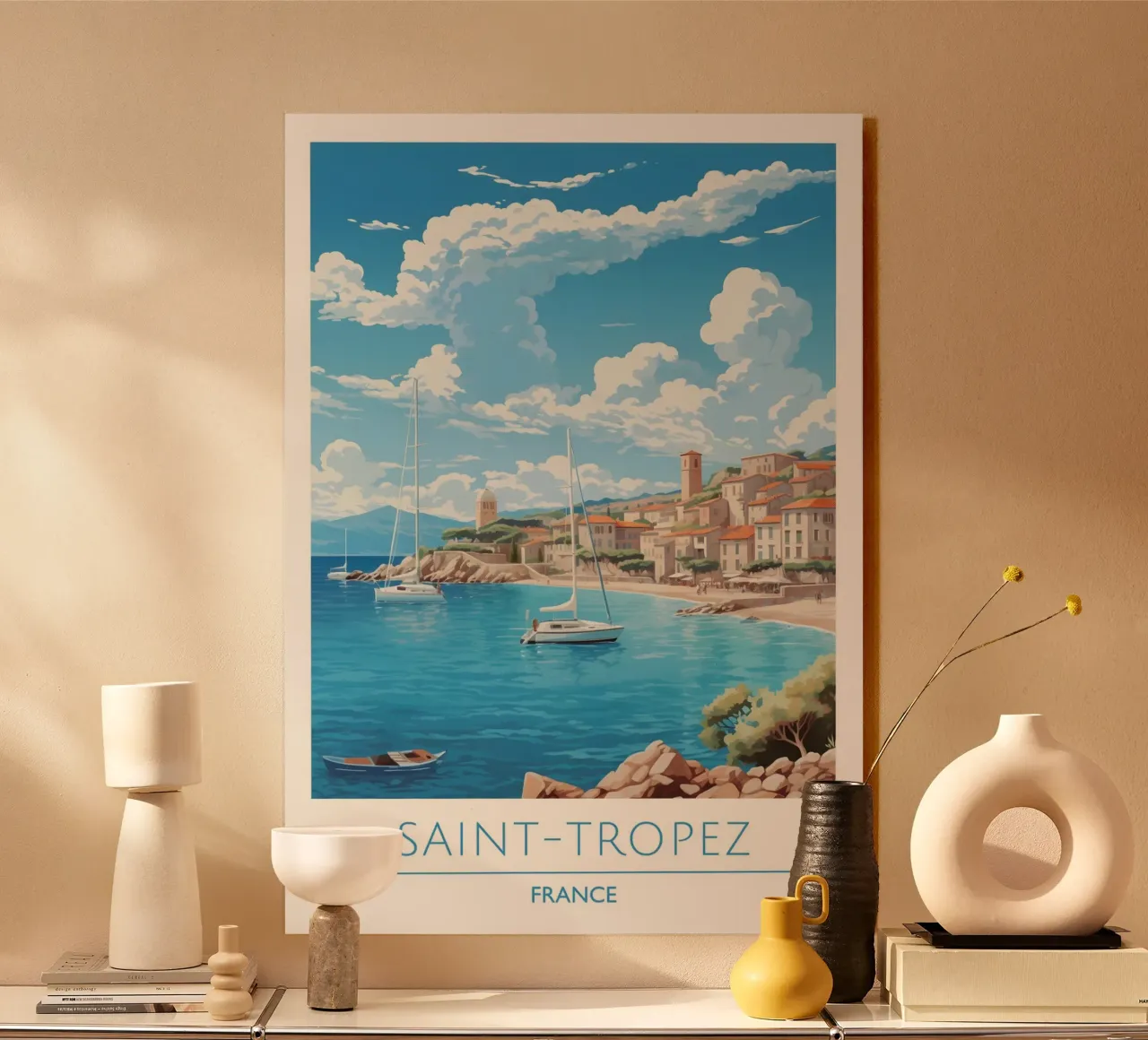 Saint-Tropez Costa Azzurra Poster | Viaggio d'epoca costiero pannello forex da homdeco