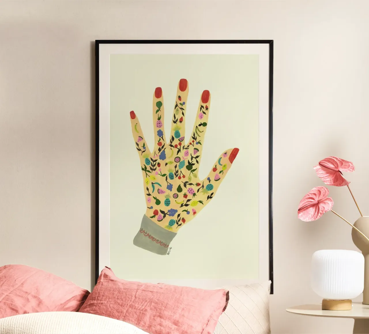 Fruitful Hand poster with plastic frame by Atelier Mave