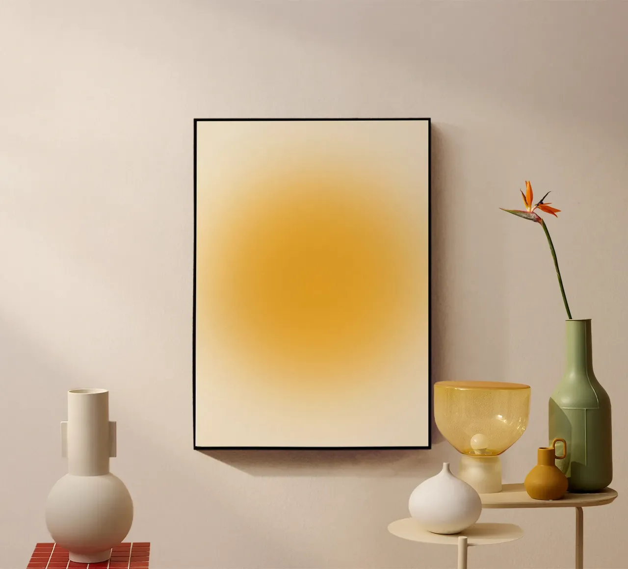 Warm Golden Aura Gradient Abstract Wall Art Print acrylic glass by homdeco