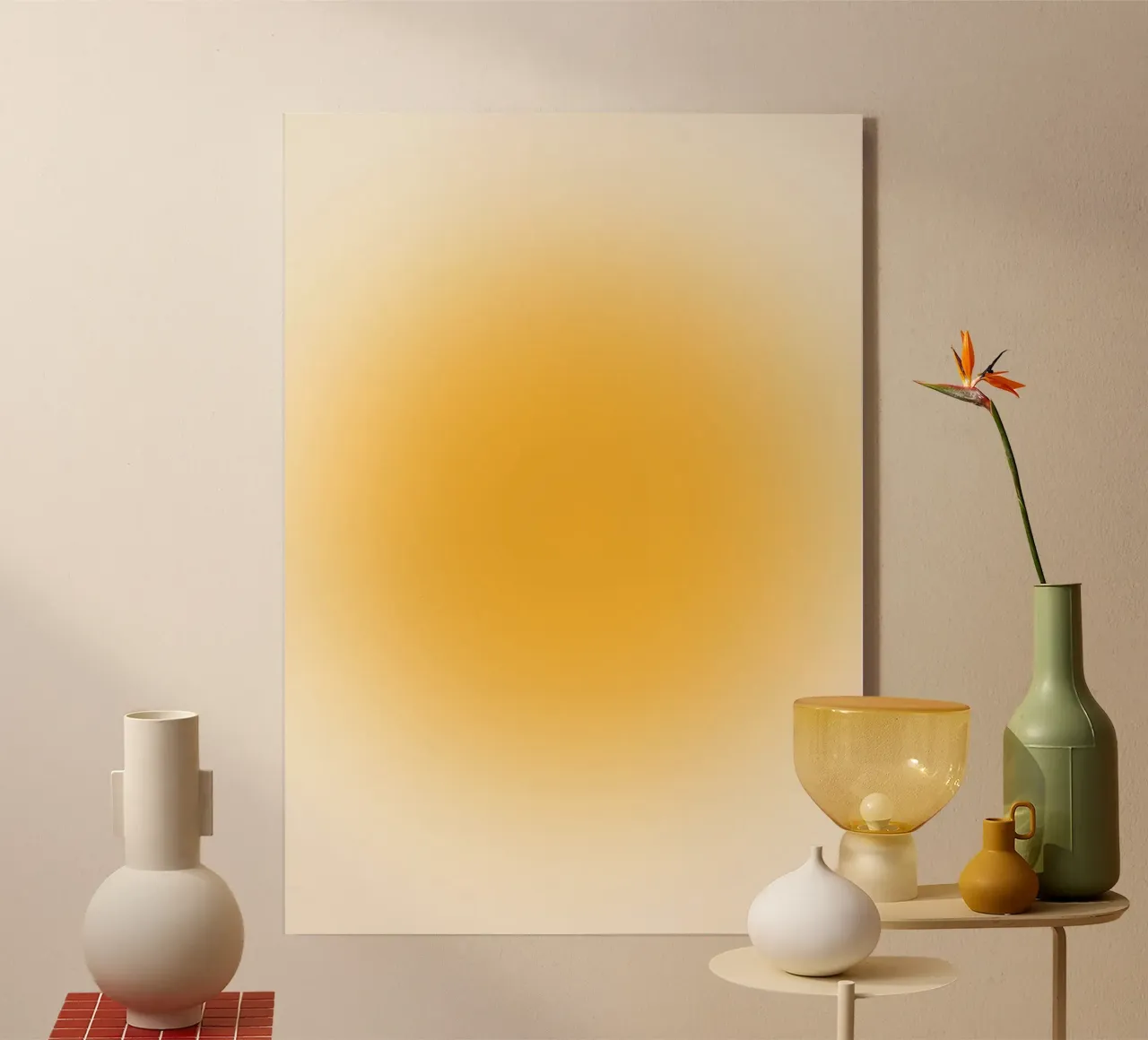 Warm Golden Aura Gradient Abstract Wall Art Print acrylic glass by homdeco