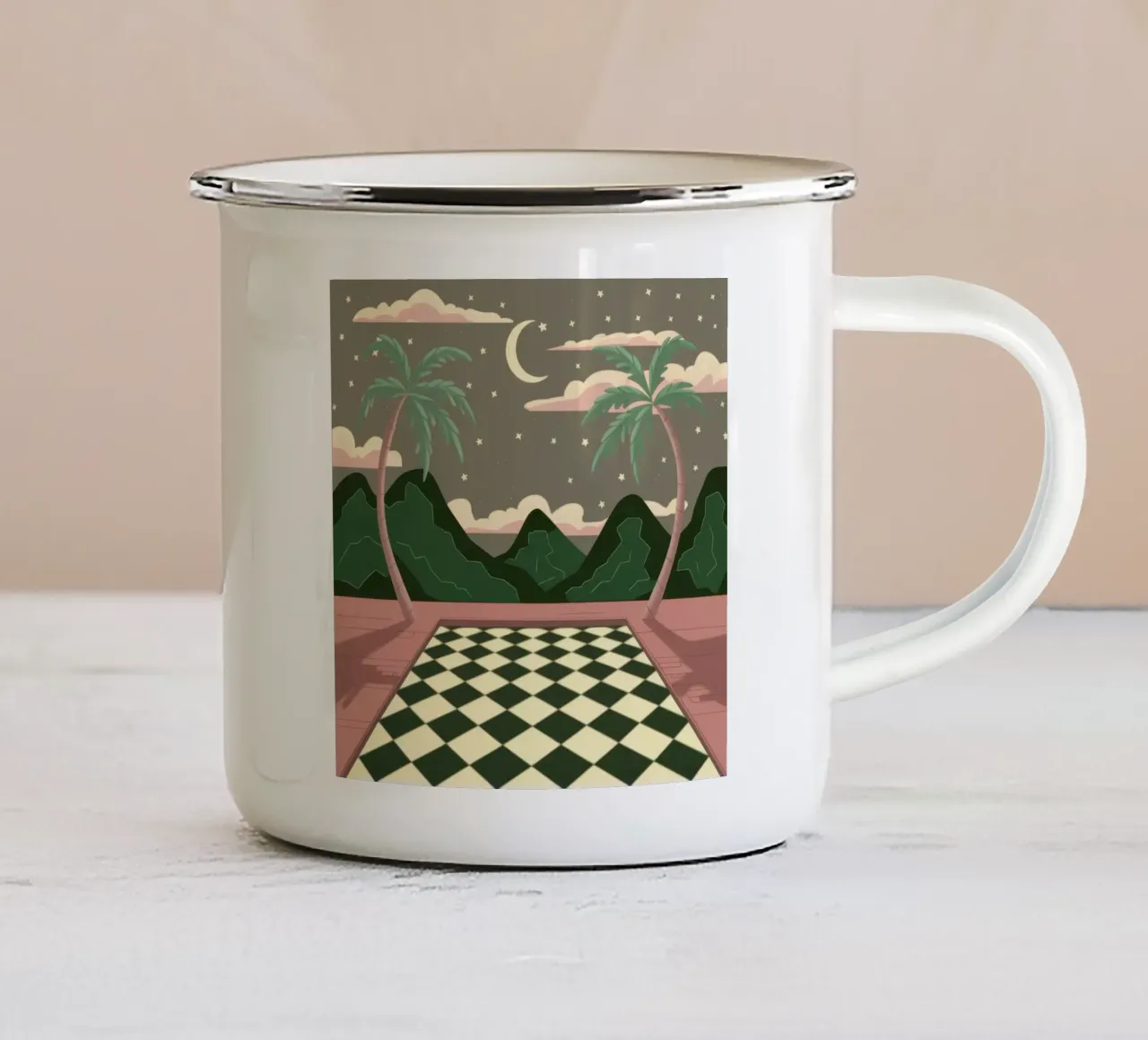 Pavimento a scacchi Midnight tazza in smalto da Pale Aura