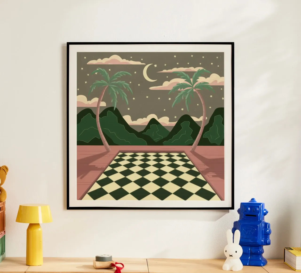 Pavimento a scacchi Midnight poster con telaio in alluminio da Pale Aura