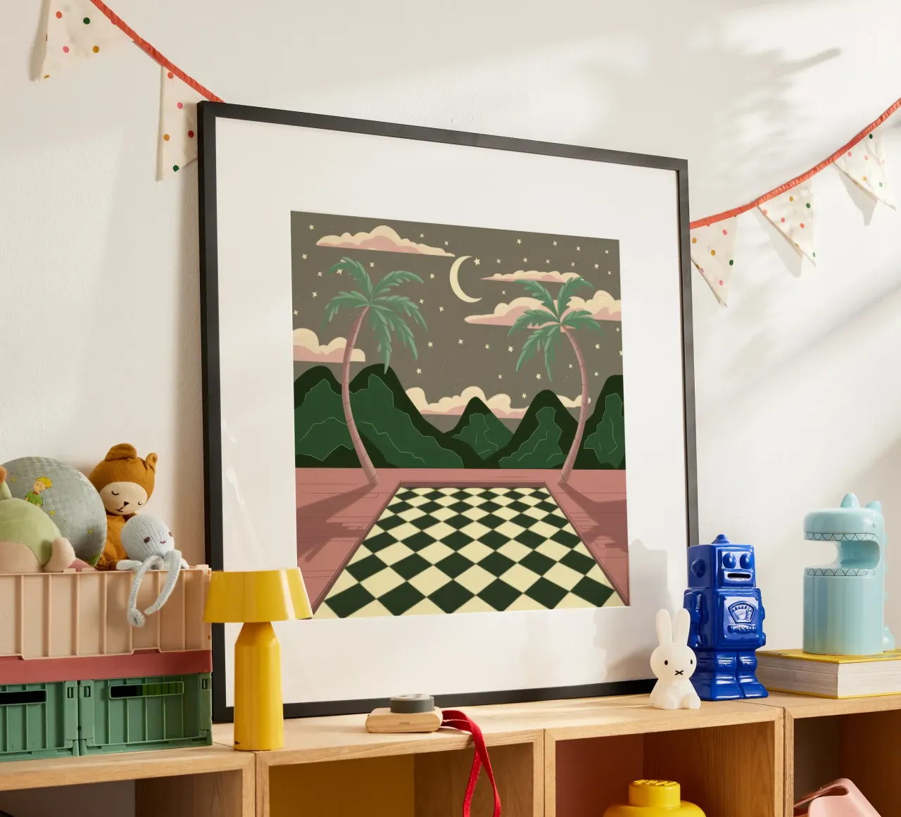 Pavimento a scacchi Midnight poster con telaio in alluminio da Pale Aura