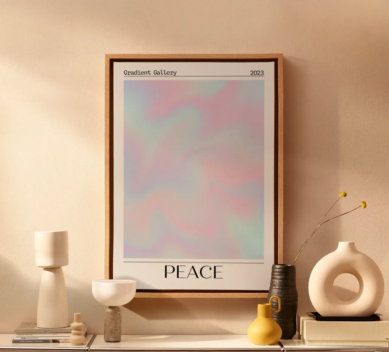 "Peace" Swirl Gradient Abstract Poster Art 2023 canvas met Baklijst van homdeco