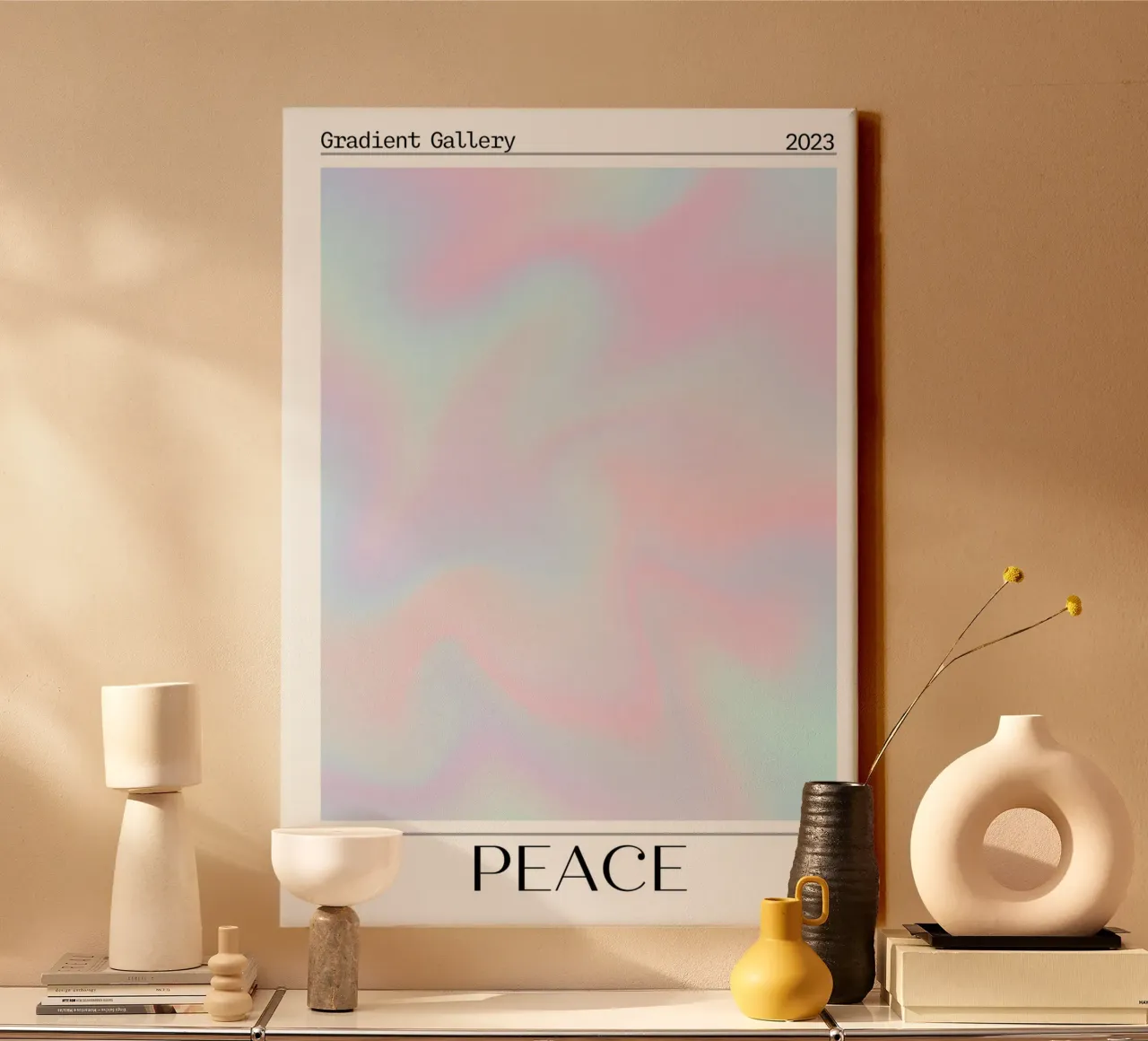 "Peace" Swirl Gradient Abstract Poster Art 2023 canvas met Baklijst van homdeco