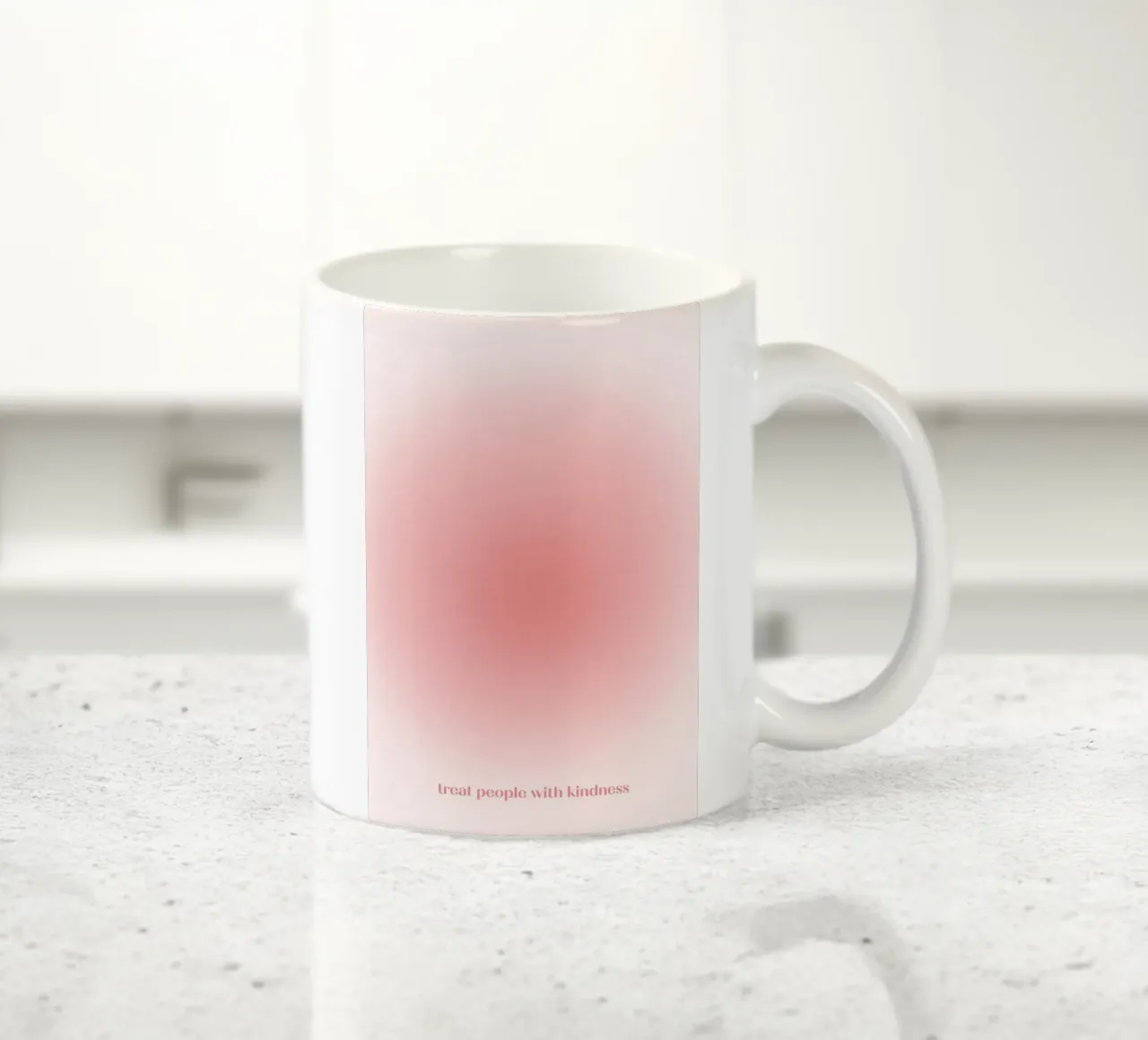 Arte sfumata "Tratta le persone con gentilezza" Rosso Rosa Aura tazza in ceramica da homdeco