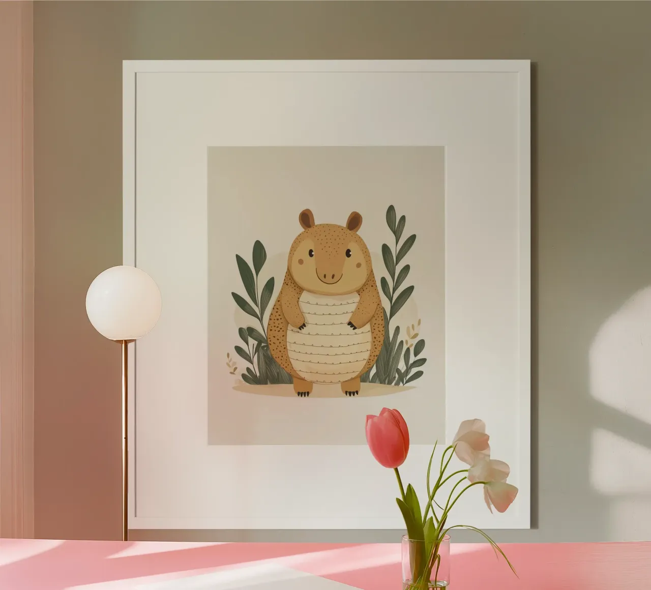 Grillig gordeldier poster met kunststof frame van Happy Littles