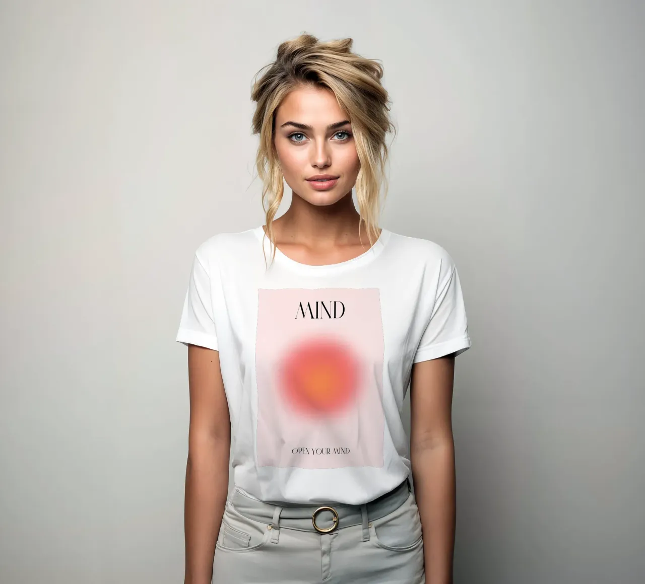 "Open Your Mind" Fiery Aura Gradient Abstract Poster women's fitted t-shirt by homdeco