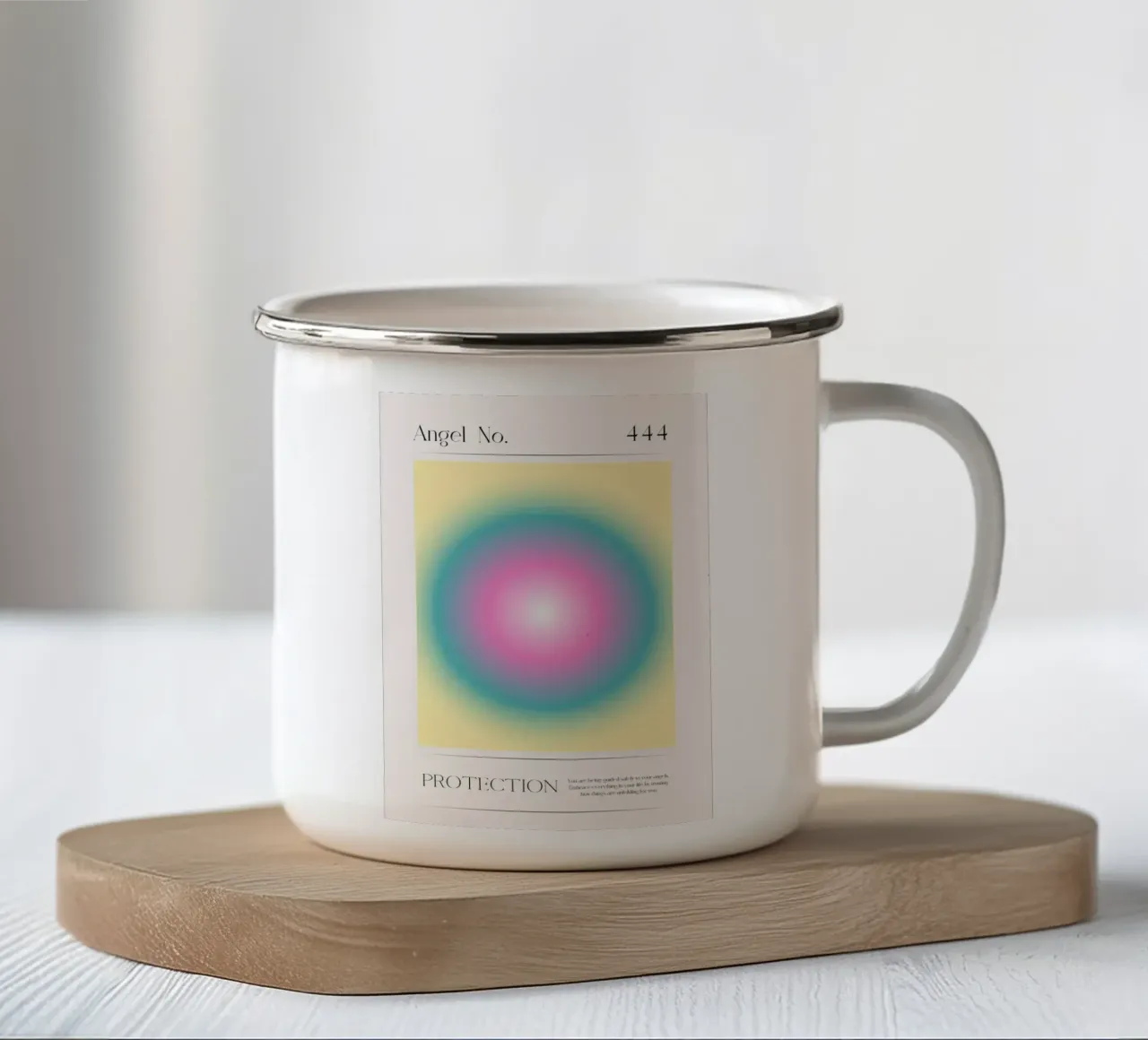 Angelo Numero 444 Protezione Aura Teal Rosa Giallo Arte tazza in smalto da homdeco