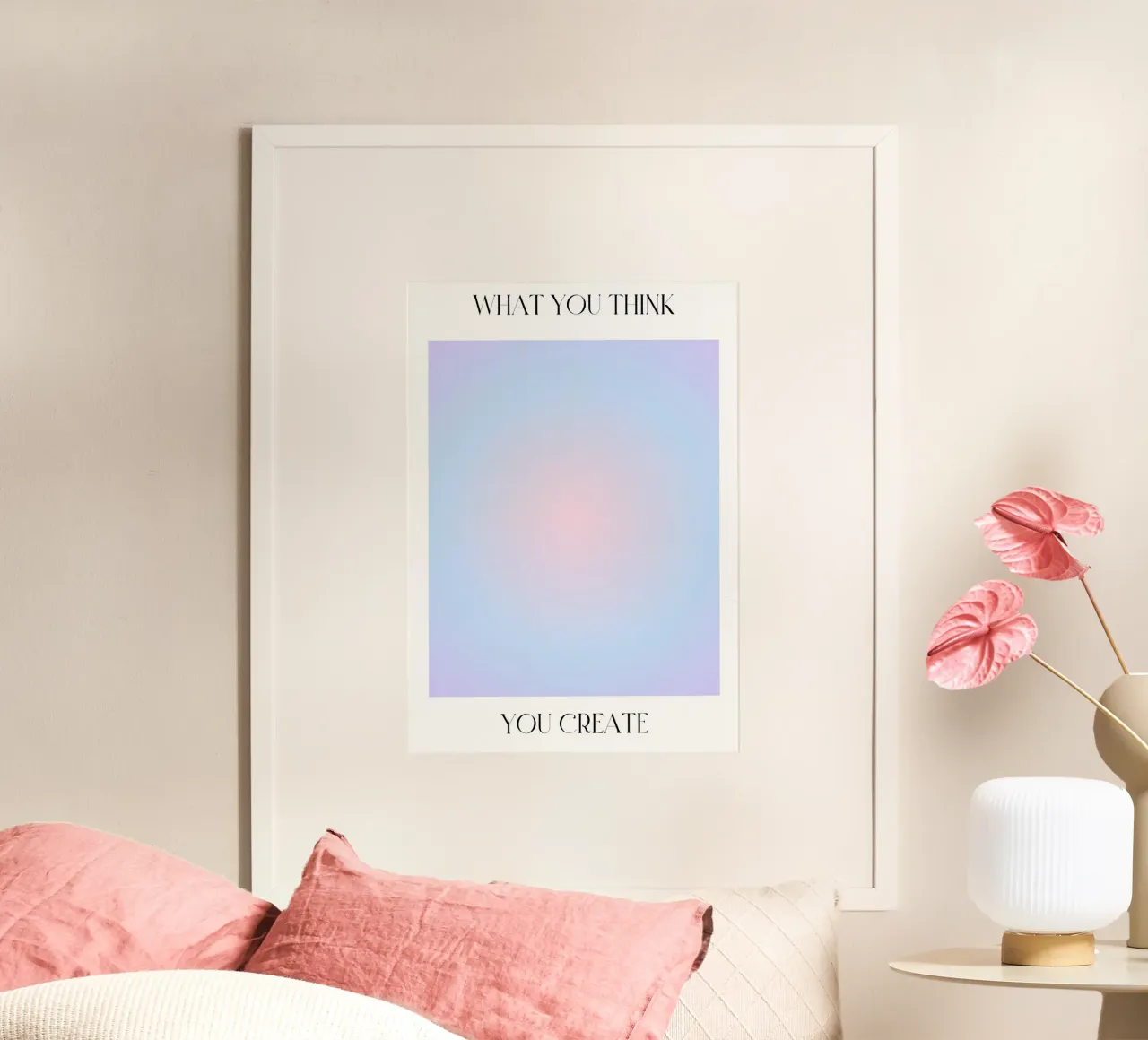 "Ce que vous pensez" Loi de l'attraction Affiche Aura Gradient poster avec cadre en plastique de homdeco