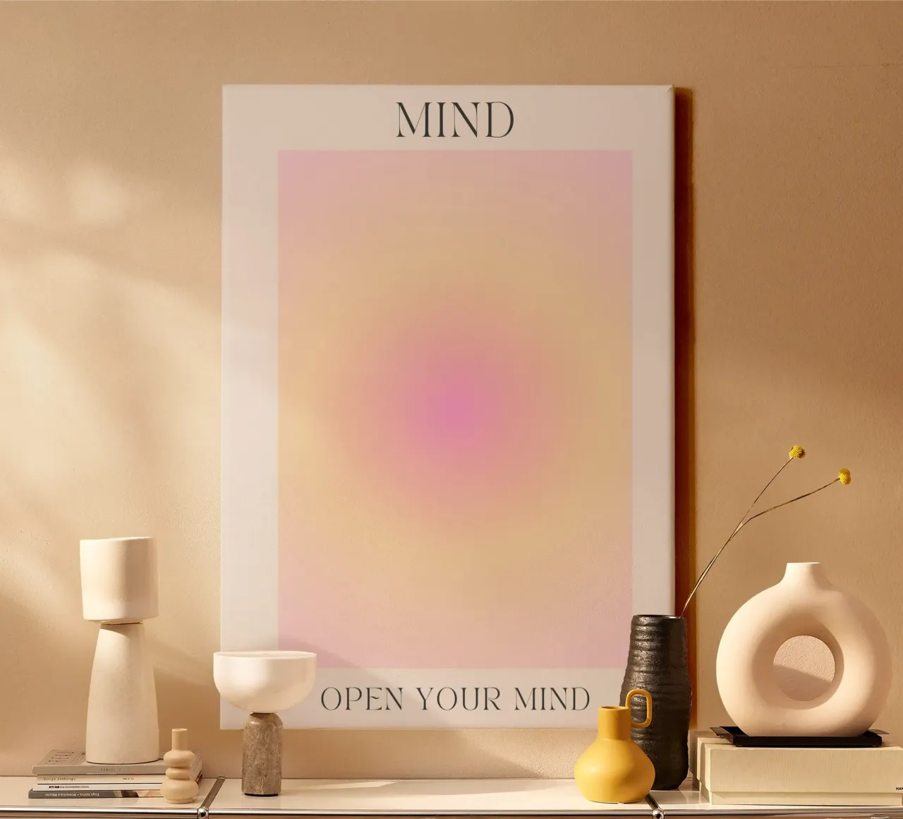 "Open je geest" Pastel Aura Verloop Abstract Poster canvas met Baklijst van homdeco