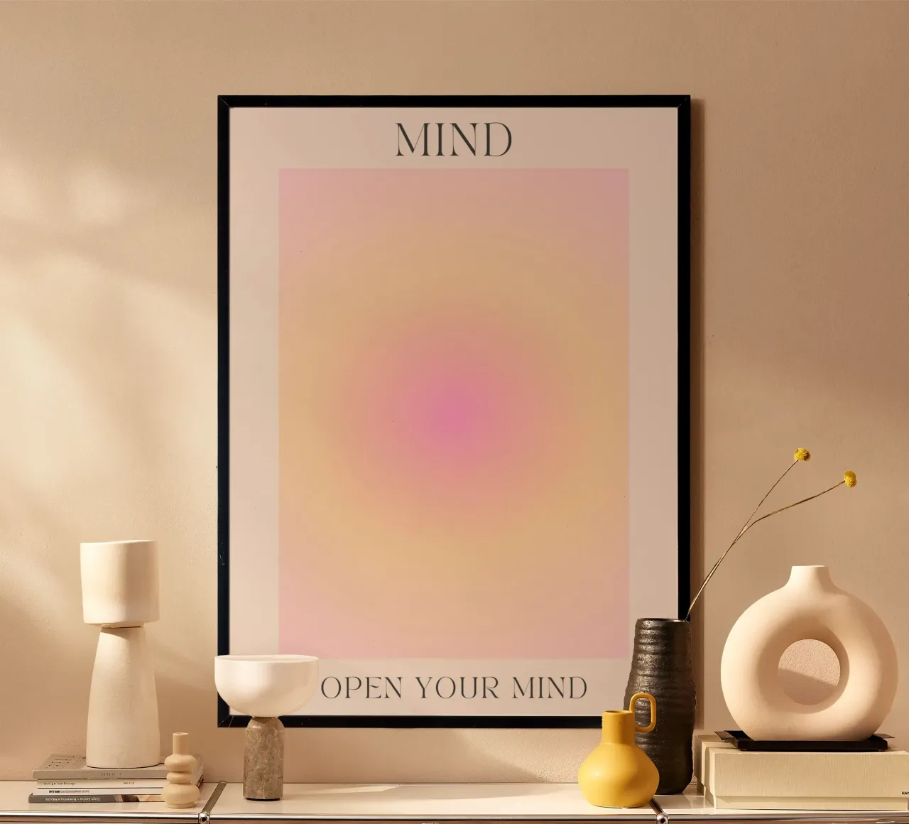 Poster astratto pastello "Open Your Mind" Aura Gradient poster con telaio in plastica da homdeco