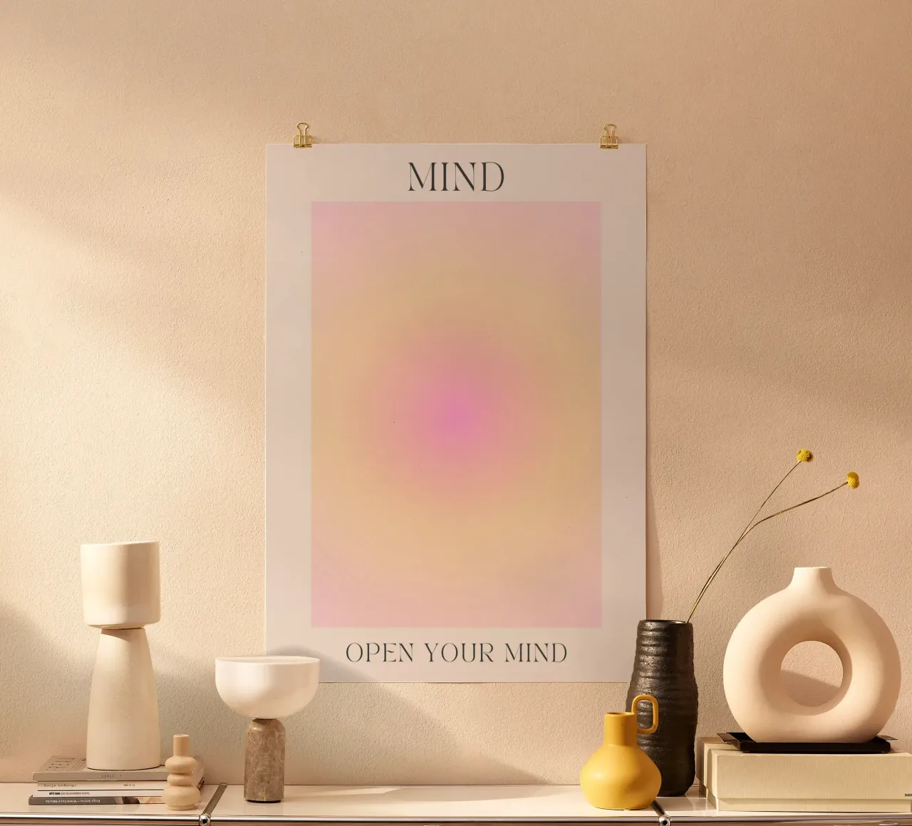 Poster astratto pastello "Open Your Mind" Aura Gradient poster con telaio in plastica da homdeco