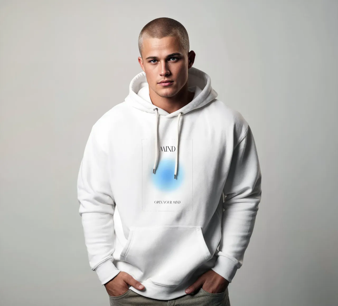 "Open Your Mind" Serene Blue Aura Gradient Poster Art hoodie by homdeco