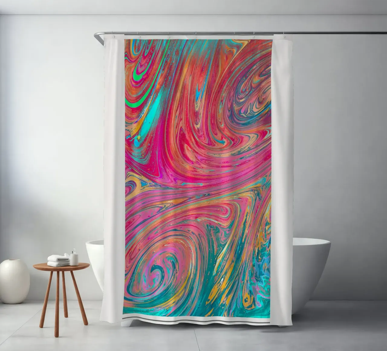 "Abundance" 1970s Retro Swirl Abstracte Kunstdruk douchegordijn van homdeco