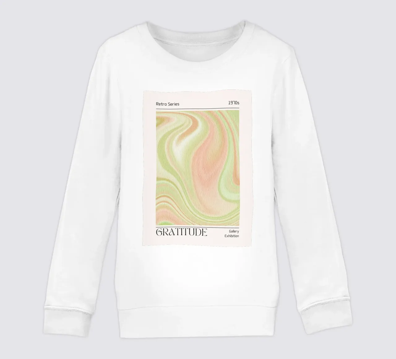 "Gratitude" 1970s Retro Marbled Abstract Art Print kids sweatshirt by homdeco