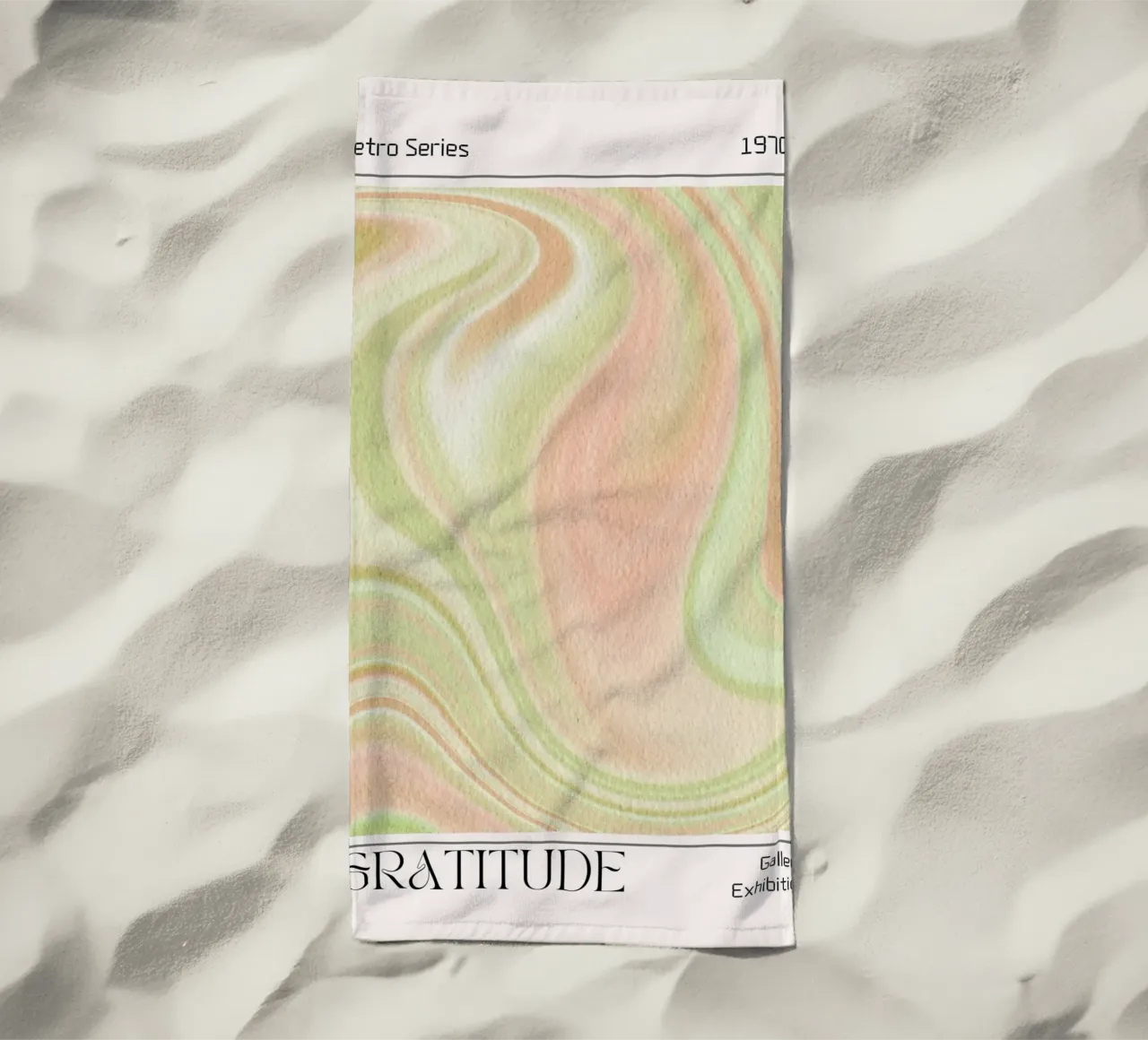"Gratitude" 1970s Retro gemarmerde abstracte kunstdruk strandhanddoek van homdeco