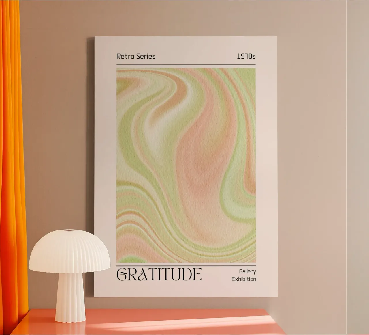 "Gratitude" 1970s Retro gemarmerde abstracte kunstdruk canvas van homdeco