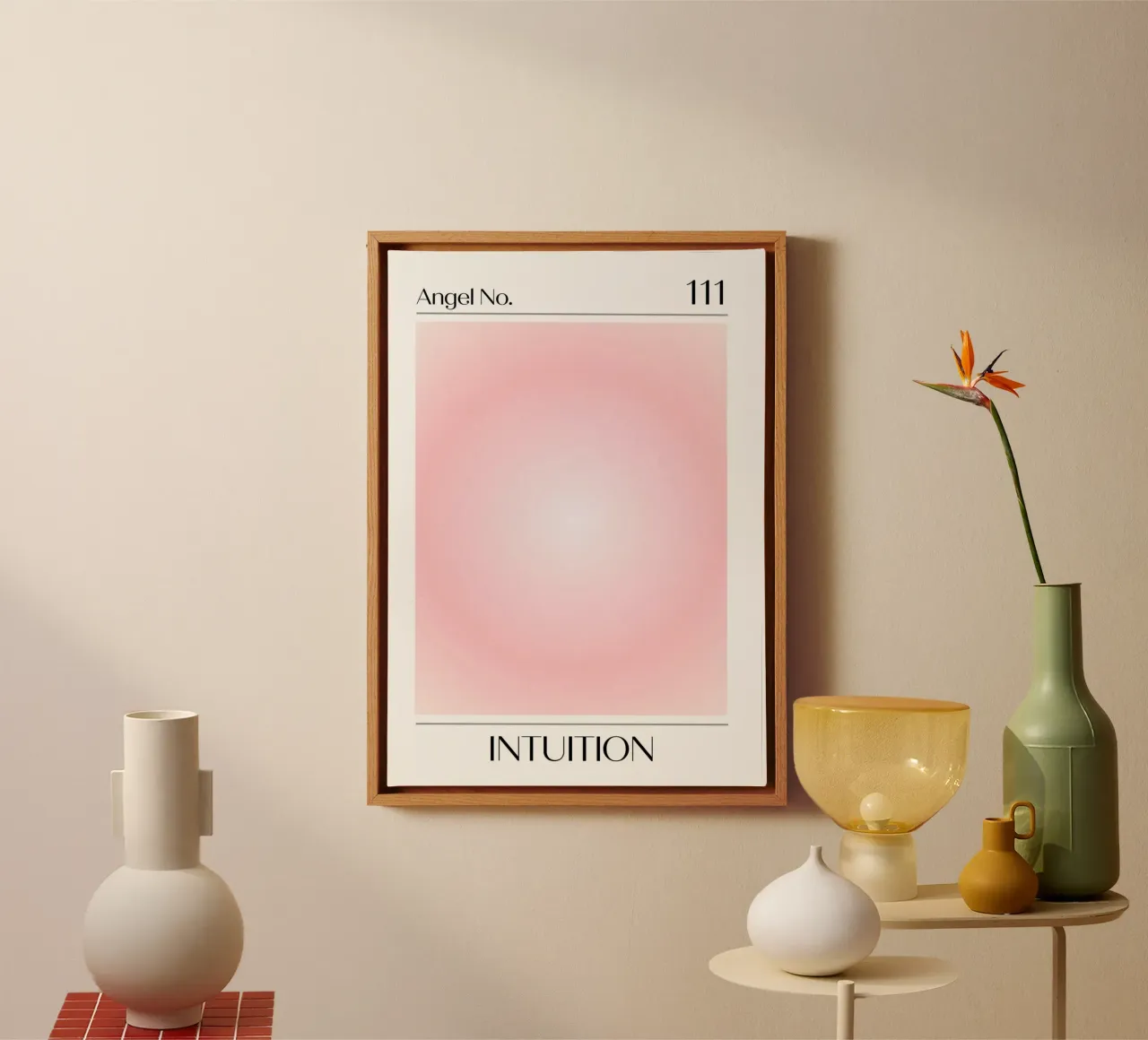 Angelo Numero 111 Intuizione Poster Aura Rosa Soft tela con Cornice a cassetta da homdeco