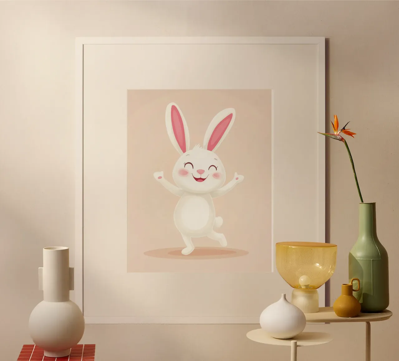 Whimsical Bunny poster with plastic frame by Happy Littles