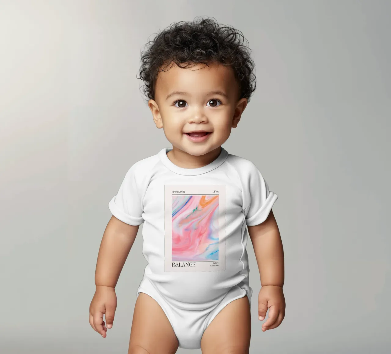 "Balance" 1970s Retro Swirl Abstract Marbled Art short-sleeve baby romper by homdeco