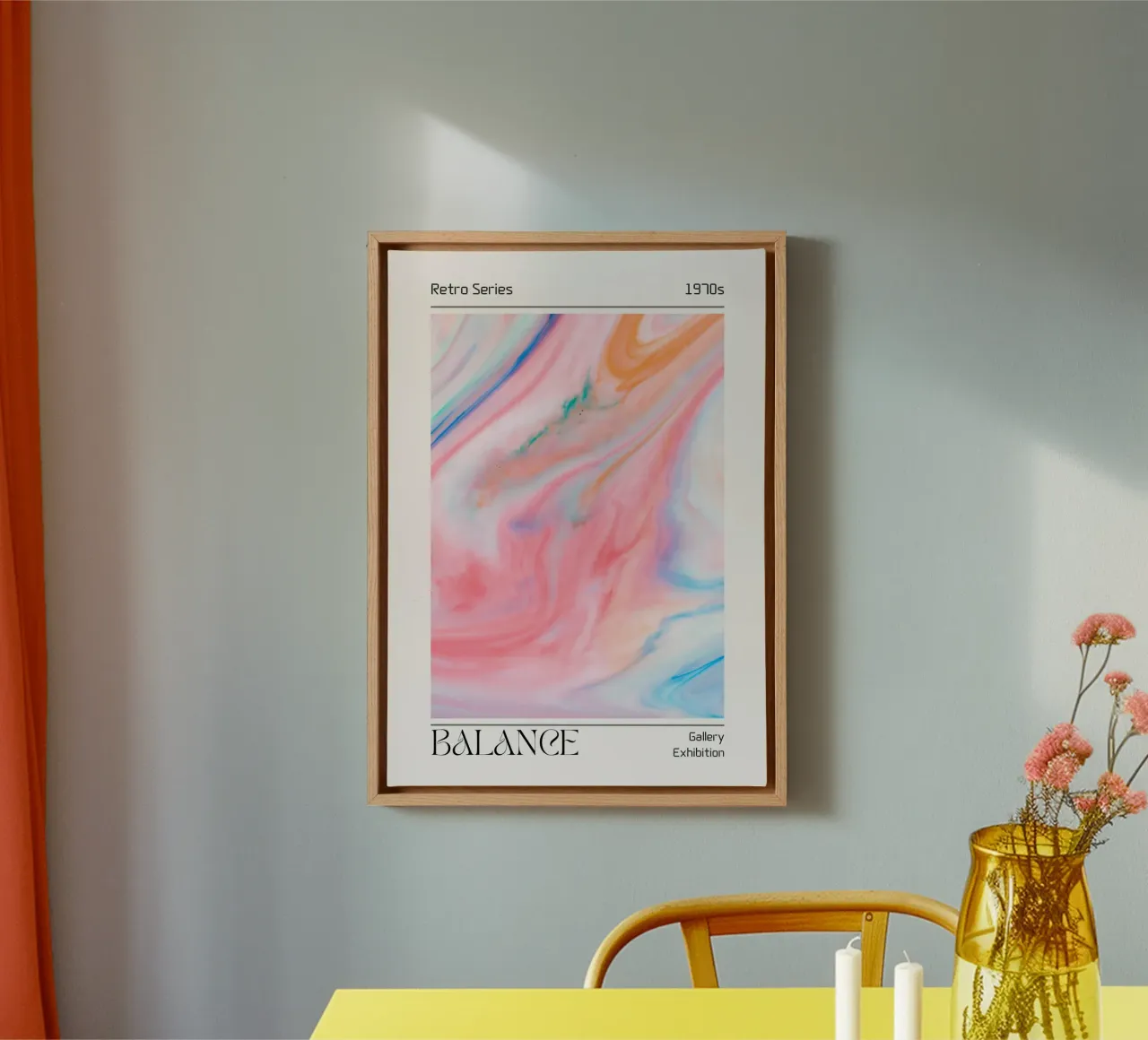 "Balance" 1970 Retro Swirl Abstract gemarmerde kunst canvas met Baklijst van homdeco