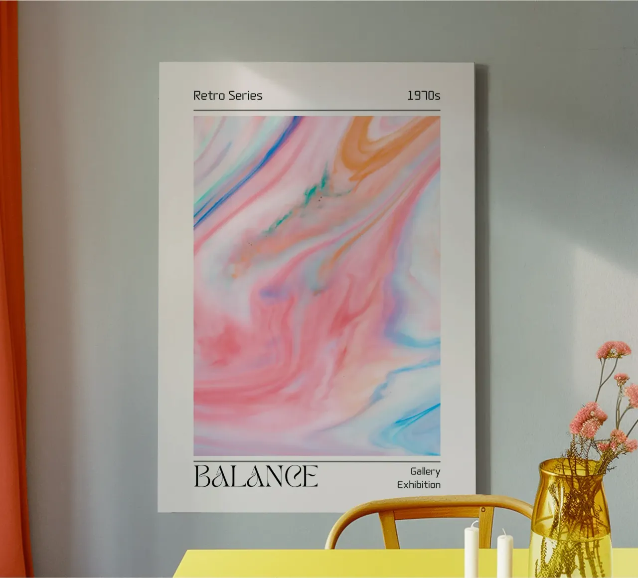 "Balance" 1970 Retro Swirl Abstract gemarmerde kunst canvas met Baklijst van homdeco