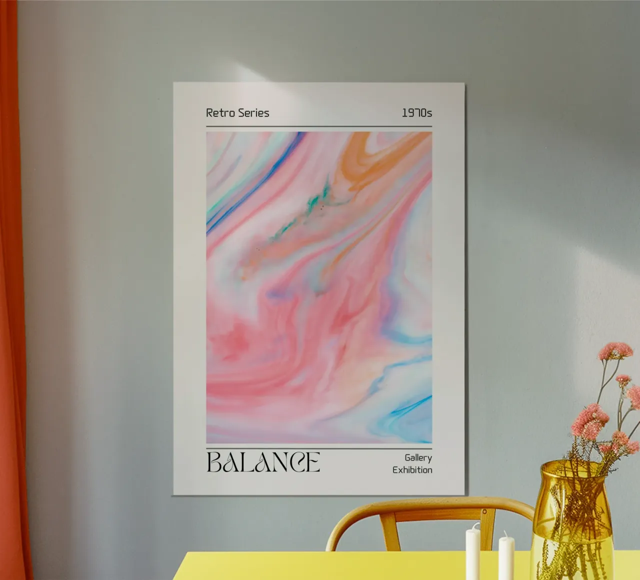 Arte astratta marmorizzata "Balance" 1970s Retro Swirl carta hahnemühle da homdeco