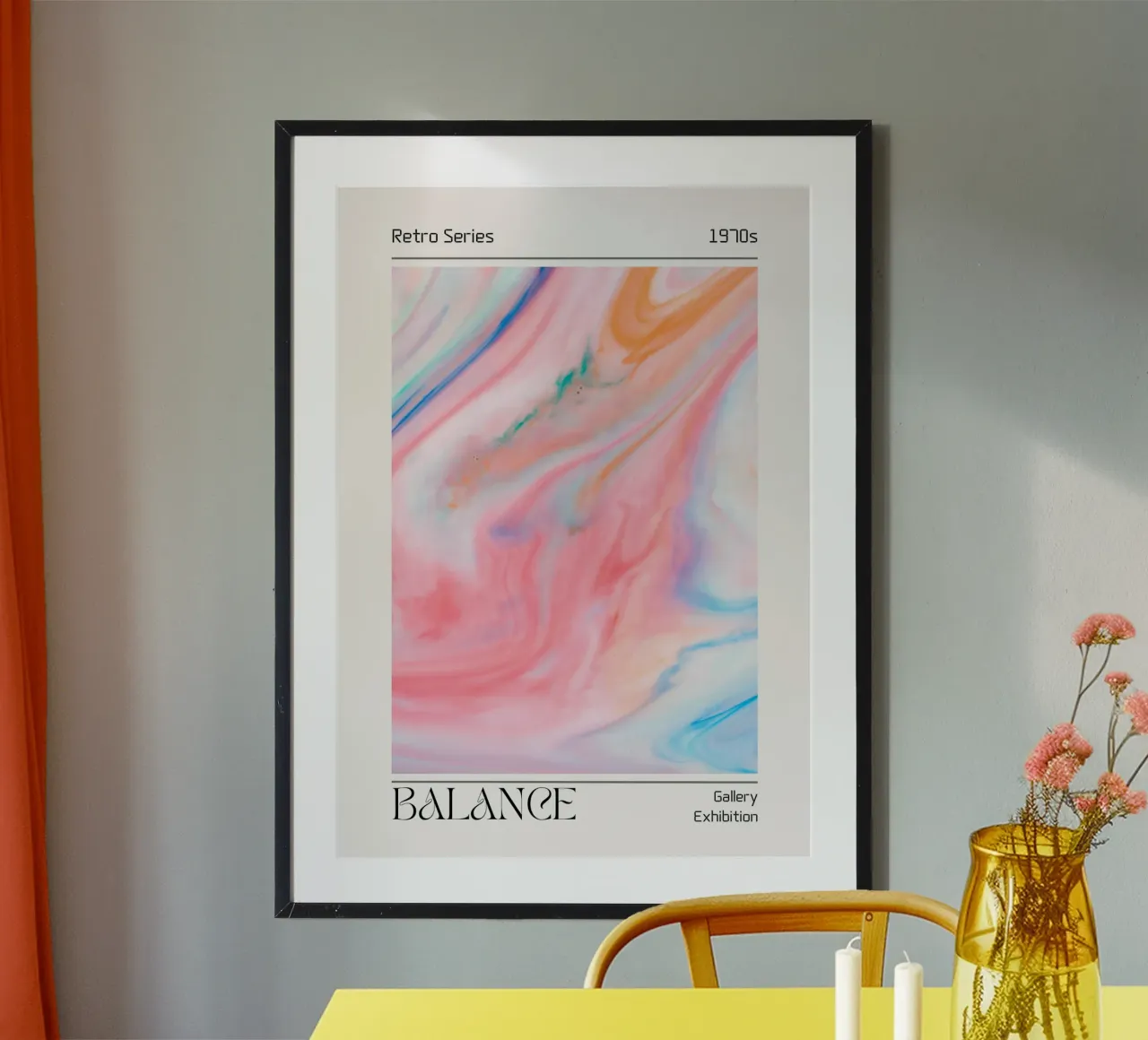 Arte astratta marmorizzata "Balance" 1970s Retro Swirl carta hahnemühle da homdeco