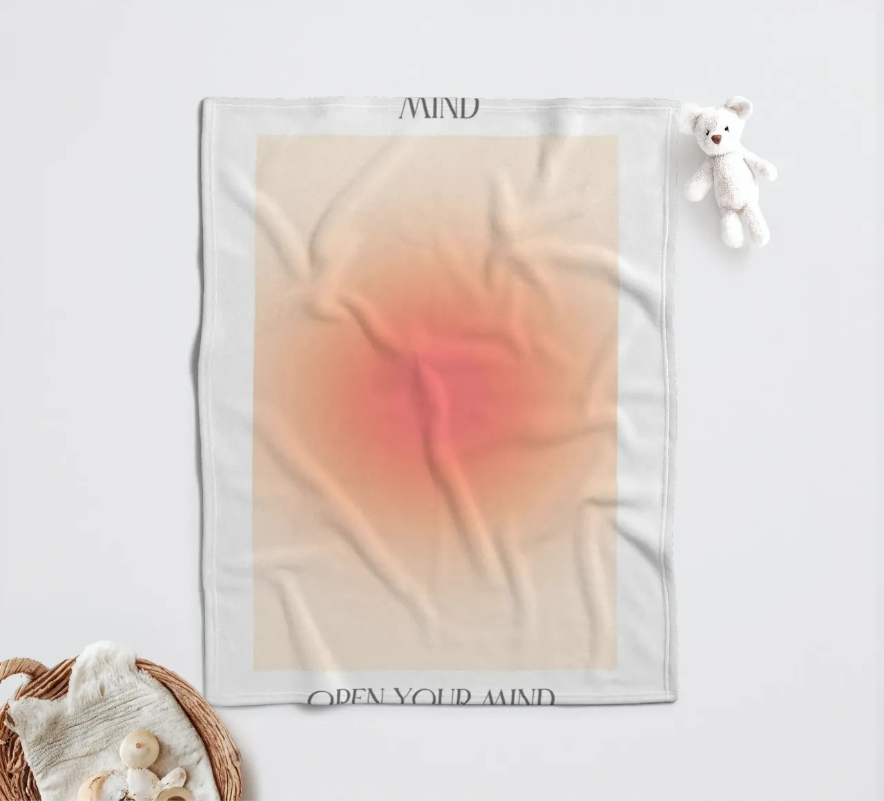 "Open Your Mind" Peach Pink Aura Gradient Abstract Art fleece blanket by homdeco