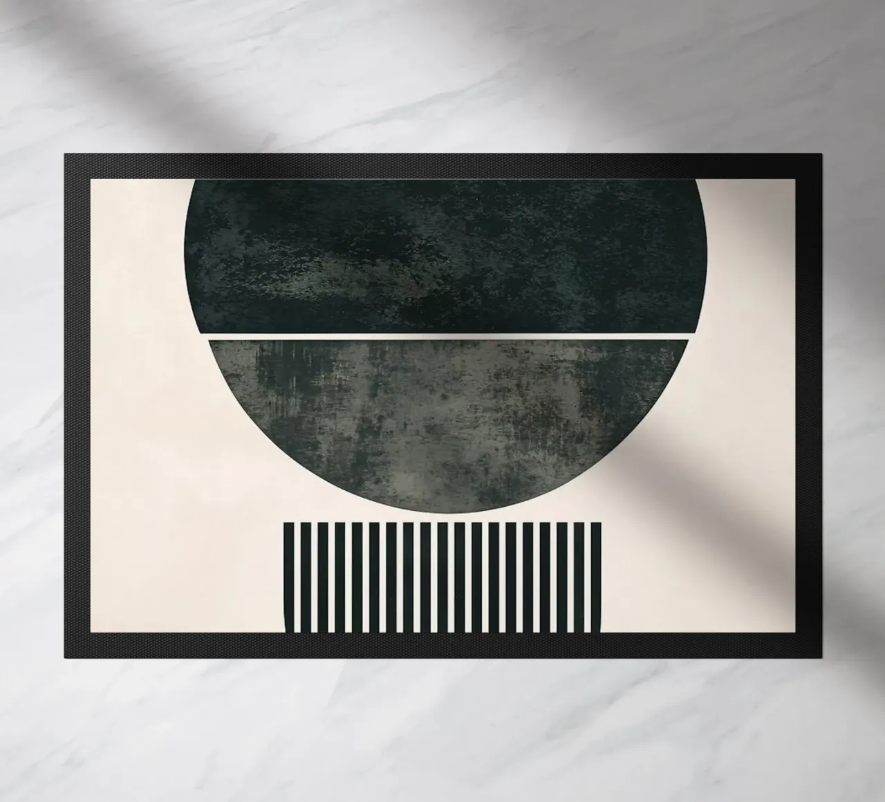 circle half-circle striped-pattern doormat by Ron Bale