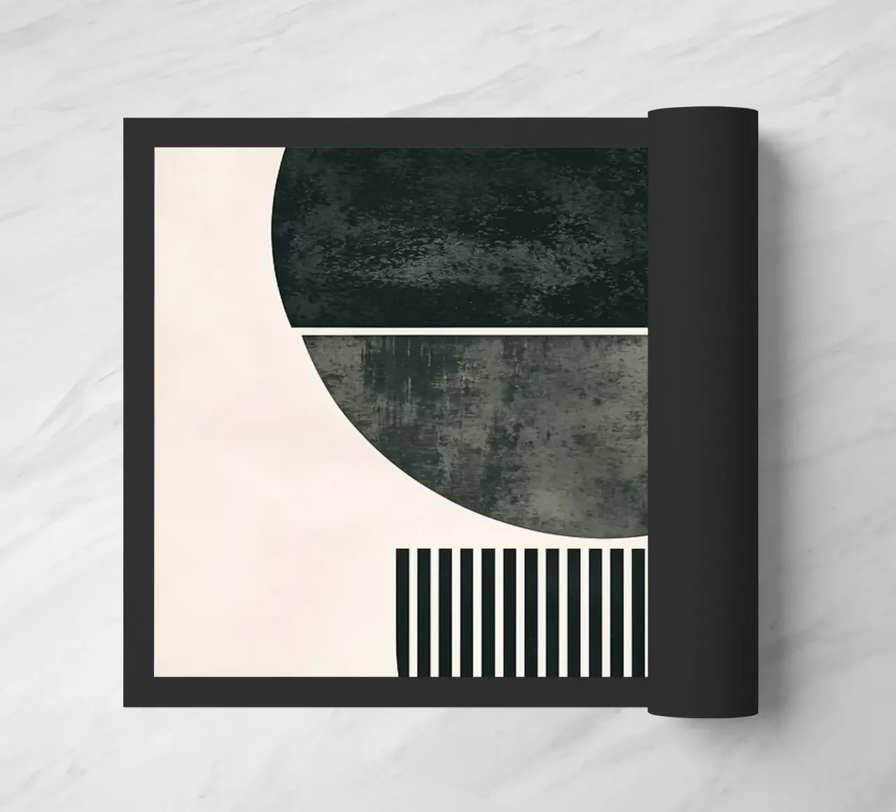 circle half-circle striped-pattern doormat by Ron Bale