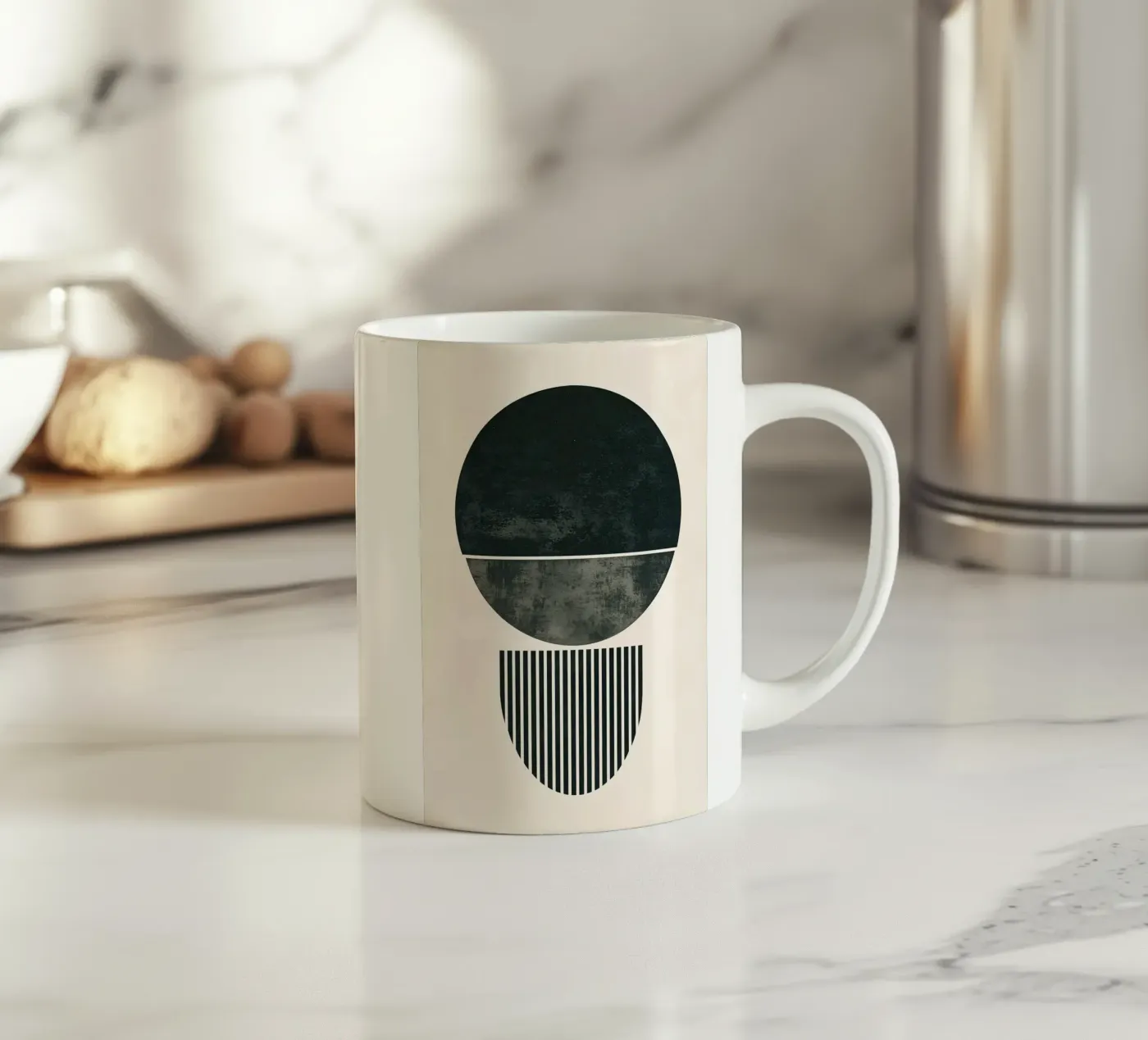 circle half-circle striped-pattern ceramic mug by Ron Bale