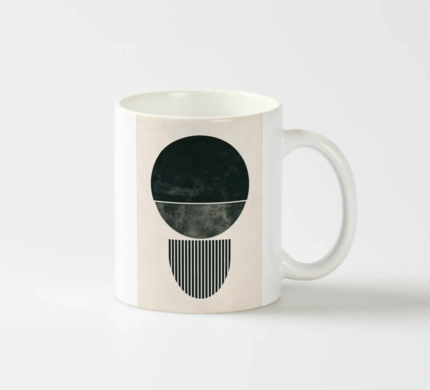 circle half-circle striped-pattern ceramic mug by Ron Bale
