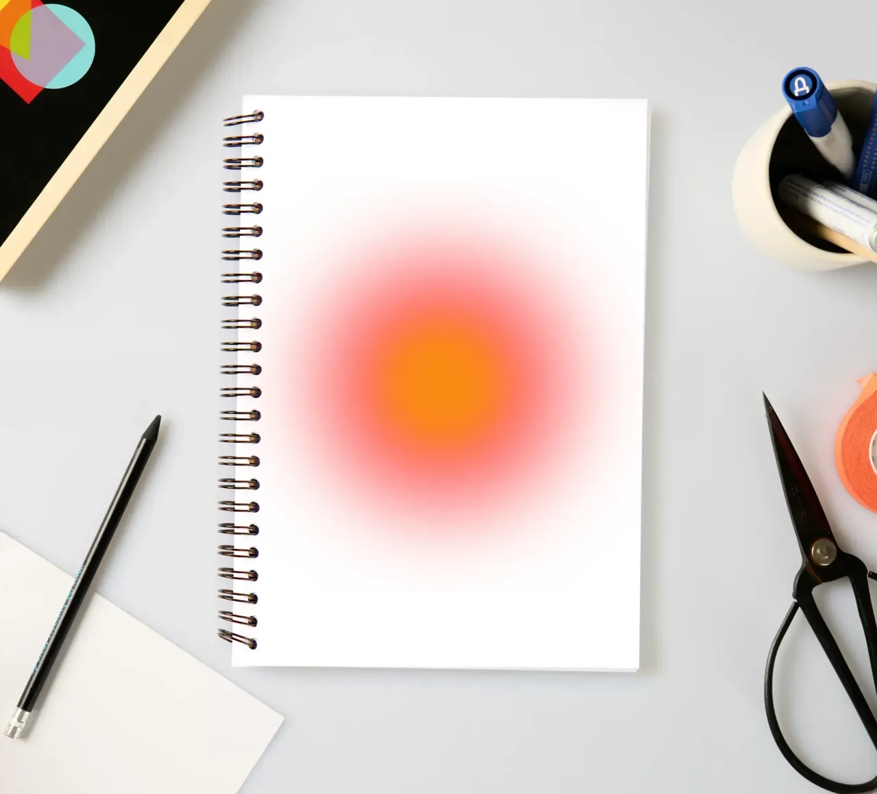 Vibrant Orange Red Aura Gradient Abstract Art Print spiral notebook by homdeco