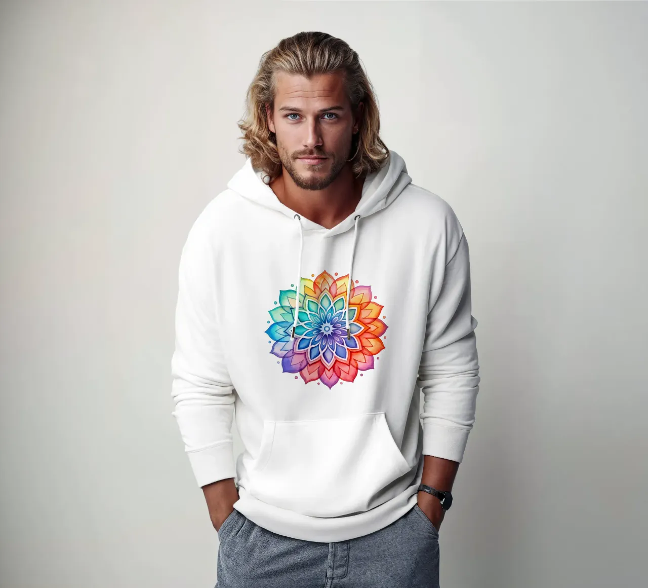 Mandala arcobaleno acquerellato felpa con cappuccio da Spiritual Touch