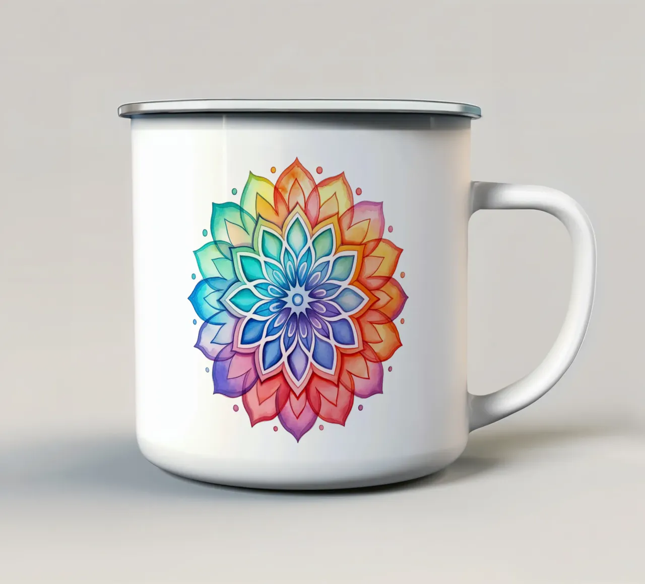 Mandala arcobaleno acquerellato tazza in smalto da Spiritual Touch