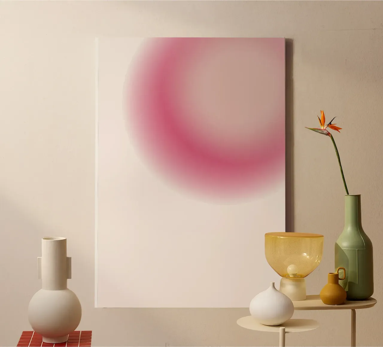 Abstract Roze & Creme Aura Verloop Kunstdruk canvas van homdeco