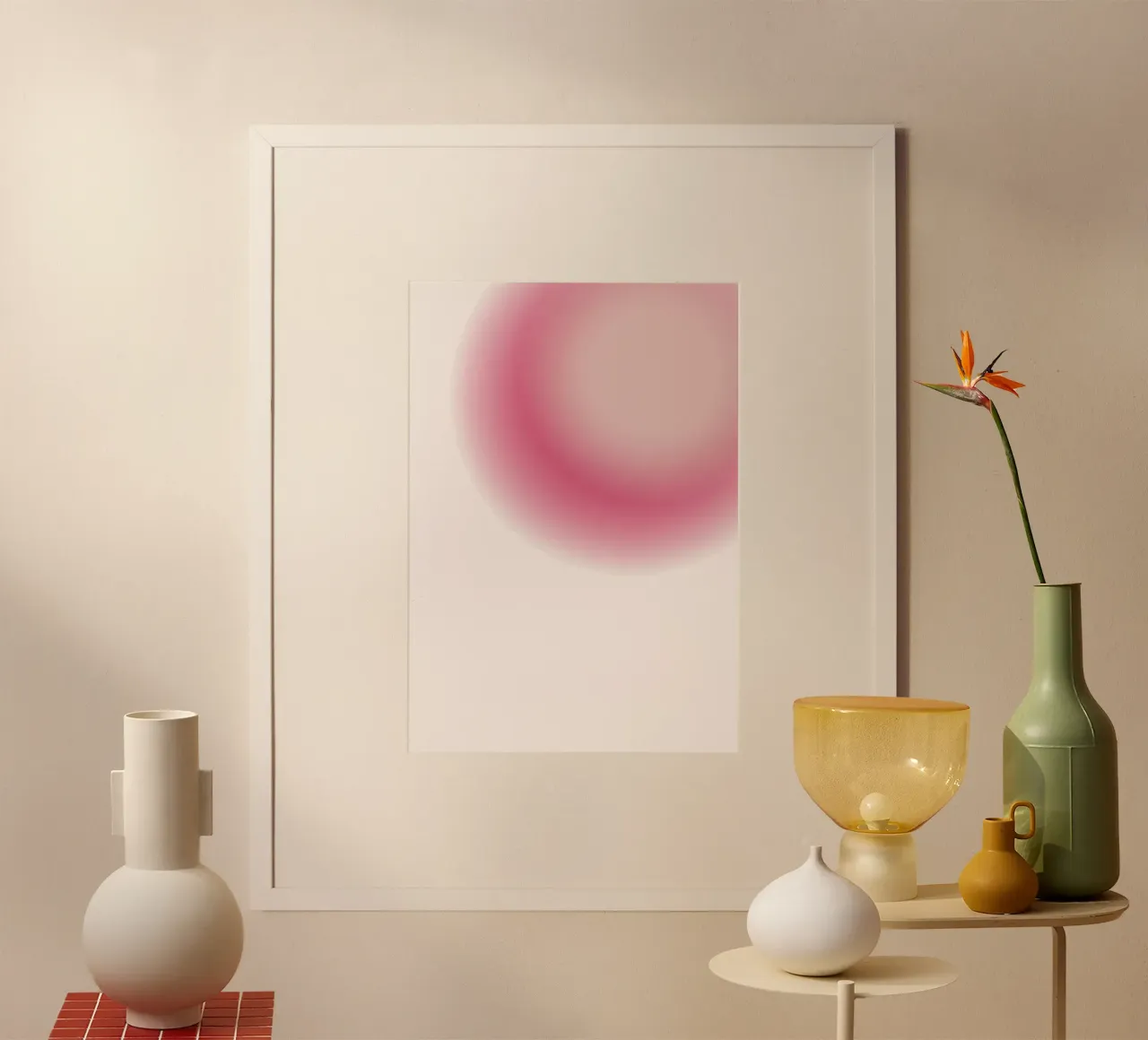 Impression d'art abstraite rose et crème Aura Gradient poster de homdeco