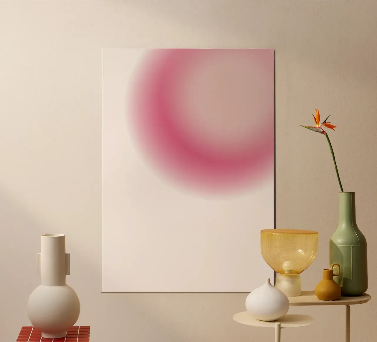 Impression d'art abstraite rose et crème Aura Gradient poster de homdeco